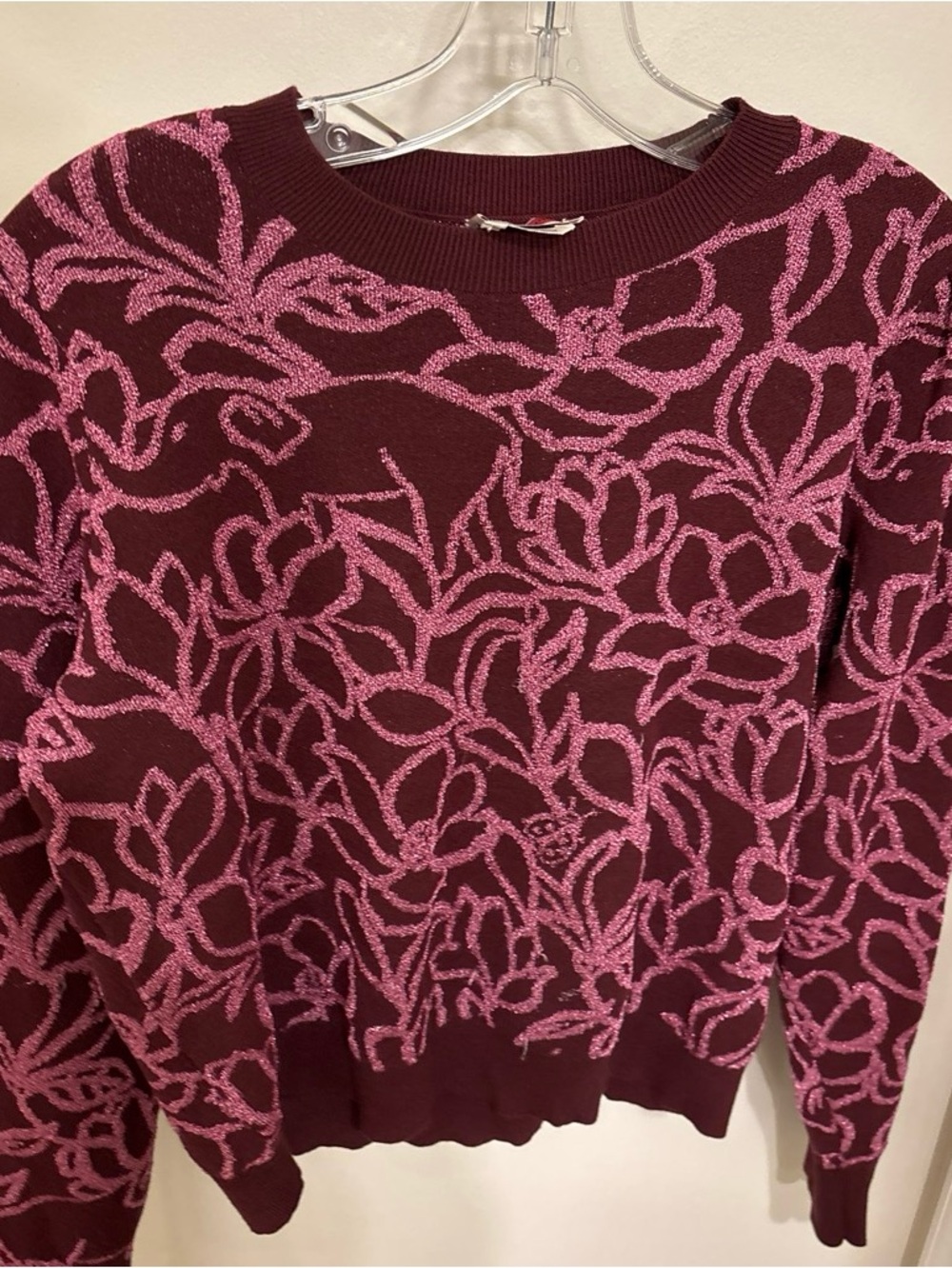 Kate Spade Women’s Floral Crewneck Sweater - Pink on Burgundy